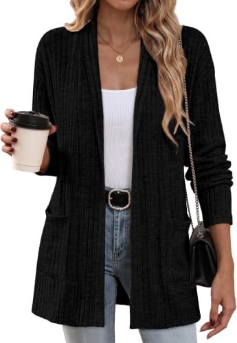 Cardigan Sweaters for Women Fall Tops Long Sleeve Shirts Black