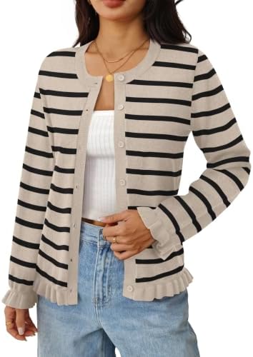 Cardigan Sweaters for Women Trendy Fall Outfits Long Sleeve in Black Stripes 1