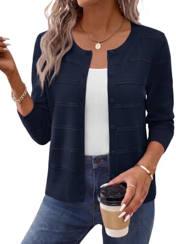 Cardigan Sweaters for Women Trendy Fall Outfits Navy Blue L
