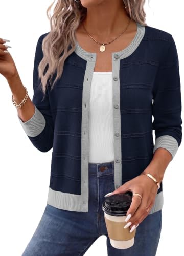 Cardigan Sweaters for Women Trendy Fall Outfits Navy Blue M