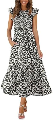 Casual Dress Floral Dress for Women Tiered Dress Women Ruffle in 05- Floral Black