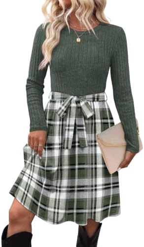 Casual Dress Long Sleeve Fashion School Teacher Fall Outfits in Green 2