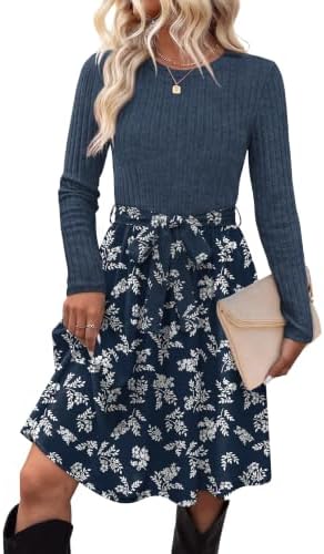 Casual Dresses for Women Fall Fashion Outfits Work Office Dress in Dark Blue