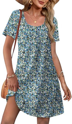 Casual Dresses for Women Short Sleeve Swimsuit Coverup U Neck in Floral 02