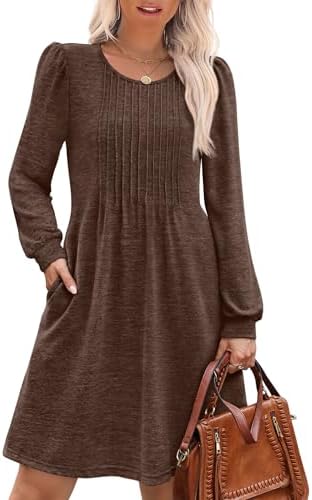 Chocolate Brown Dress Pleated Sweater Dresses for Women 2025 in Brown