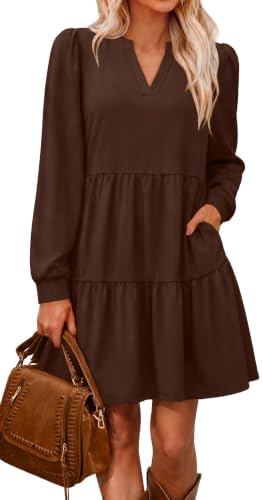 Chocolate Brown Dress Tiered Long Sleeve Dresses for Women with in Brown