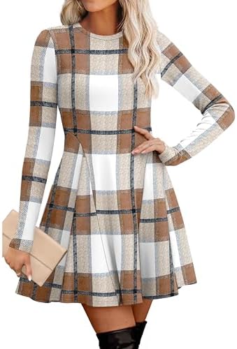 Christmas Dresses for Women Long Sleeve Dress Fit and Flare in Plaid 1