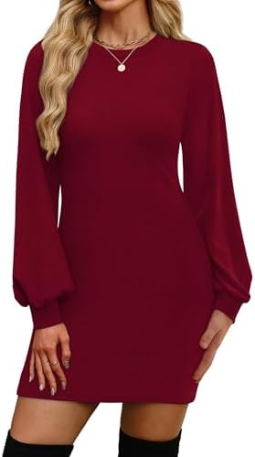 Christmas Dresses for Women Long Sleeve Winter Sweater Dress in Red