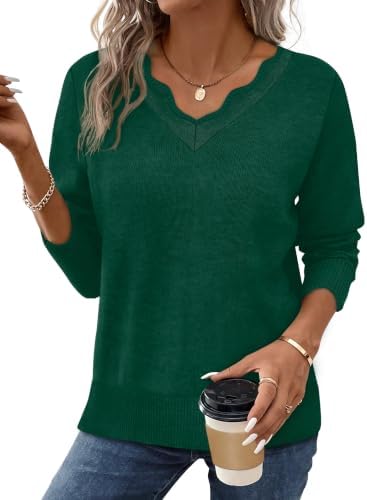 Christmas Sweaters for Women V Neck Holiday Sweaters for Women in Solid Green