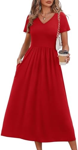 Christmas Valentine's Day Summer Fall Dresses for Women 2026 in Solid Red