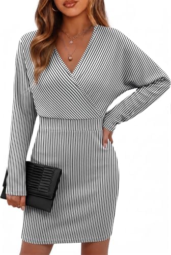 Cocktail Dresses for Women Bodycon Holiday Long Sleeve Sweater in Black Vertical Striped