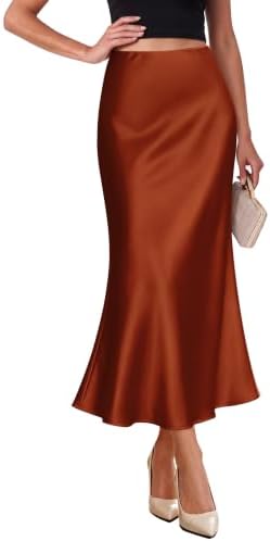 Cocktail Party Fall Skirts for Women Satin Skirt Caramel M in Caramel