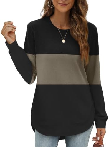 Crew Neck Sweatshirts Women Fall Tops Plus Size Tops Long in Black Brown