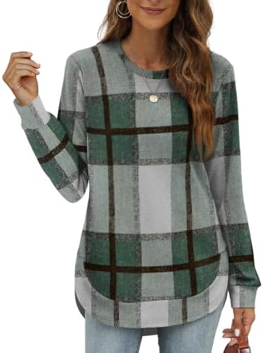 Cute Sweatshirts for Women Trendy Long Sleeve Shirts for Women in D-green Plaid