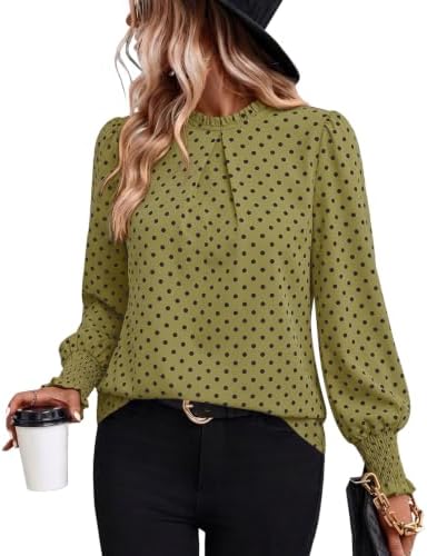 Cute Tops for Women Early Fall Fashion Womens Clothes Polka Dot in Green Polka Dot