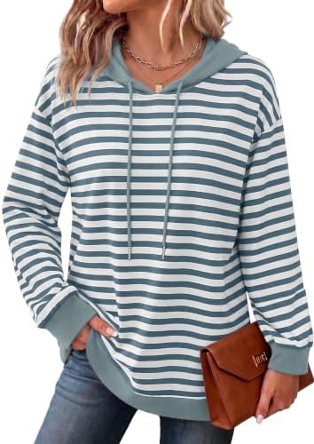 Cute Tops for Women Fall Hoodies Long Sleeve Shirts Loose Fit in Cadetblue White