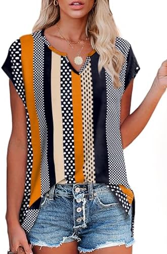 Cute Womens Tops Cap Sleeve V Neck Shirts Tunics Loose Fit