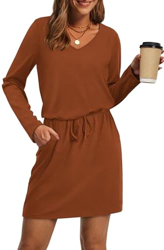 Dresses for Women 2025 Loose V Neck Tie Front A-Line Rompers in Brown