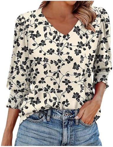 Elbow Length Tee Shirts for Women Casual V Neck Summer Boho