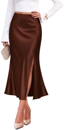 Fall Brown Skirt Womens Flowy Travel Outfit for Airplane M