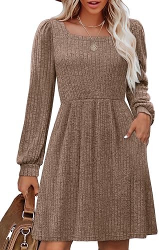 Fall Cable Knit Dresses Long Sleeve Tunic Dress with Pockets
