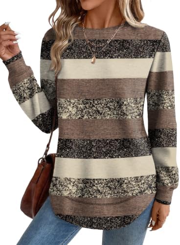 Fall Clothes for Women Womens Long Sleeve Tops Women's Clothing in C-brown Stripe