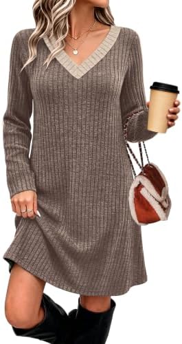 Fall Clothes V Neck Sweater Dress Casual Maternity Dresses in C-khaki