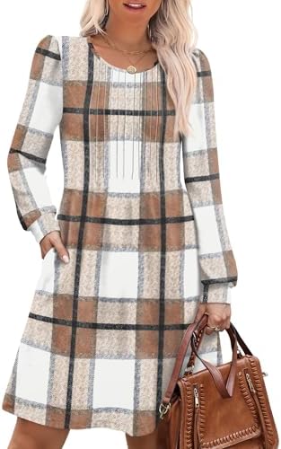 Fall Dresses for Women 2025 Fashion Long Sleeve Winter Clothing in Beige Plaid