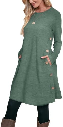 Fall Dresses for Women 2026 Long Sleeve Dress Sweater Dresses in Green