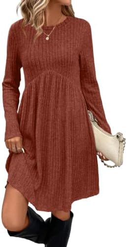 Fall Dresses for Women 2026 Long Sleeve Dress Tunic Sweater in Caramel