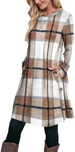 Fall Dresses for Women 2026 Sweater Dress Long Sleeve Dress in Plaid 2