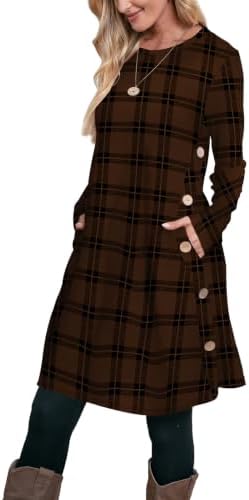 Fall Dresses for Women 2026 Sweater Dress Long Sleeve Plaid in Plaid Brown