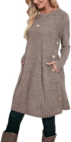Fall Dresses for Women 2026 Sweater Dress Long Sleeve Coffee L in Ribbed Coffee