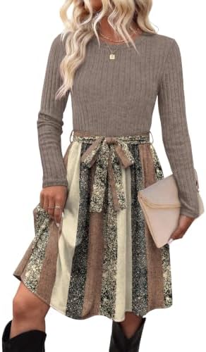Fall Dresses for Women 2026 Tunic Sweater Dress Fashion in Mocha Brown