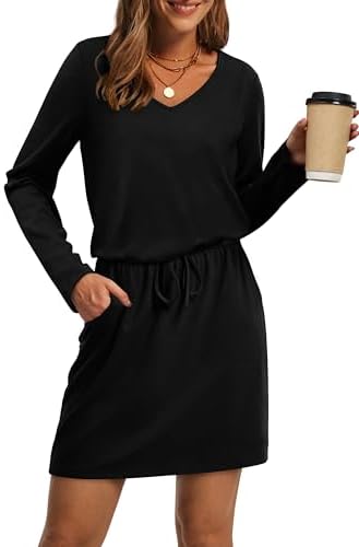 Fall Dresses for Women Rompers for Women Loose V Neck Long in Black
