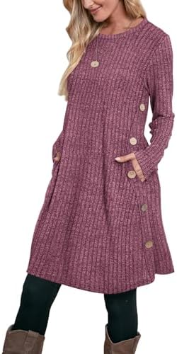 Fall Dresses Women 2026 Tunic Sweater Dress Long Sleeve L in Ribbed Purple