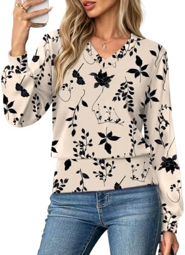 Fall Fashion Must Haves Long Sleeve Shirts Dressy Casual Tops L in Floral Print Black Leaf
