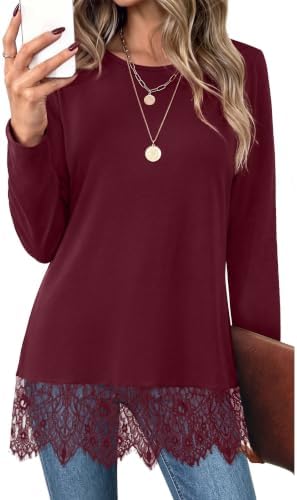 Fall Outfits for Women 2026 Lace Tunic Tops Red Christmas in B-burgundy