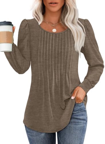 Fall Outfits for Women 2026 Long Sleeve Shirts Dressy Casual in 1-coffee