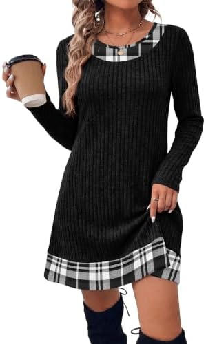 Fall Outfits for Women 2026 Sweater Dress Winter Dresses Black in Black Plaid