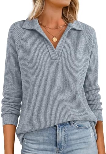 Fall Shirts for Women Blouses Business Casual V Neck Tops Blue S in Blue