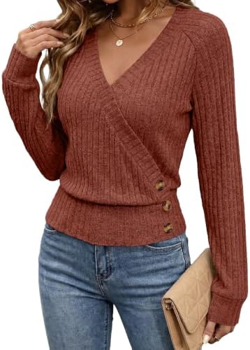 Fall Sweaters for Women Halloween Outfits Sexy Wrap Top Caramel in Caramel