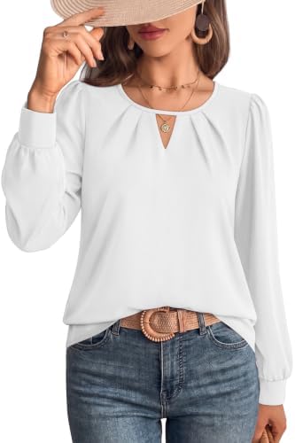 Fall Tops for Women 2026 Long Sleeve Shirts Dressy Casual in White