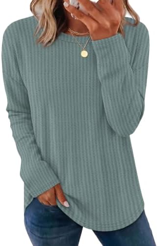 Fall Tops for Women 2026 Trendy Long Sleeve Shirts Winter in Light Green