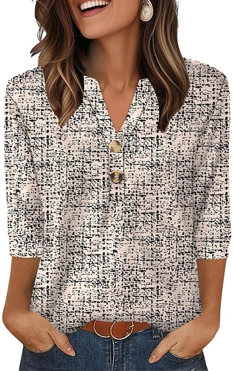 Fall Tunics for Women Travel Essentials Women's Clothing V Neck in Beige Printed