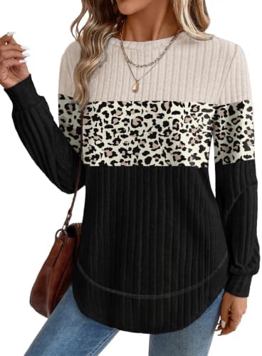 Fashion Clothing Fall Outfits for Women 2026 Long Sleeve Shirts in B-leopard Black