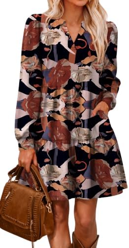 Floral Dress for Women Long Sleeve V Neck Tiered Dresses with in Print Multicolor
