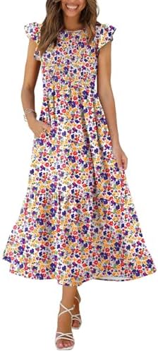 Flowy Dress Summer Wedding Guest Dresses for Women Sun Dress in 16- Colorful Flowers