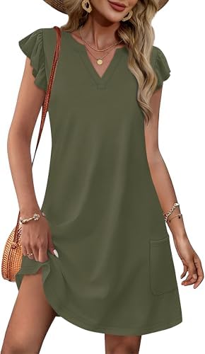 Green Dress Womens Spring Summer Dresses Casual Sundress Loose in Plain Green