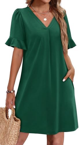 Green Dresses for Women Spring Flowy V Neck Ruffle Dress Casual